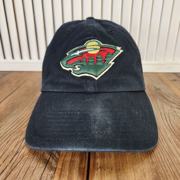 Minnesota Wild Hat '47 Brand Strapback Dad Cap Black NHL Hockey Distressed Sport - Picture 2 of 11